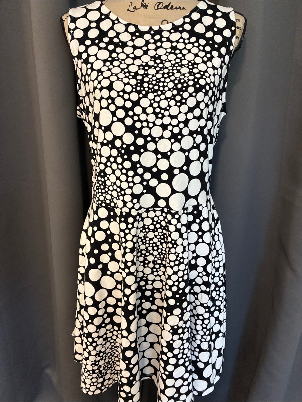 Sleeveless Black and White Bubble-Print Fit & Flare Dress